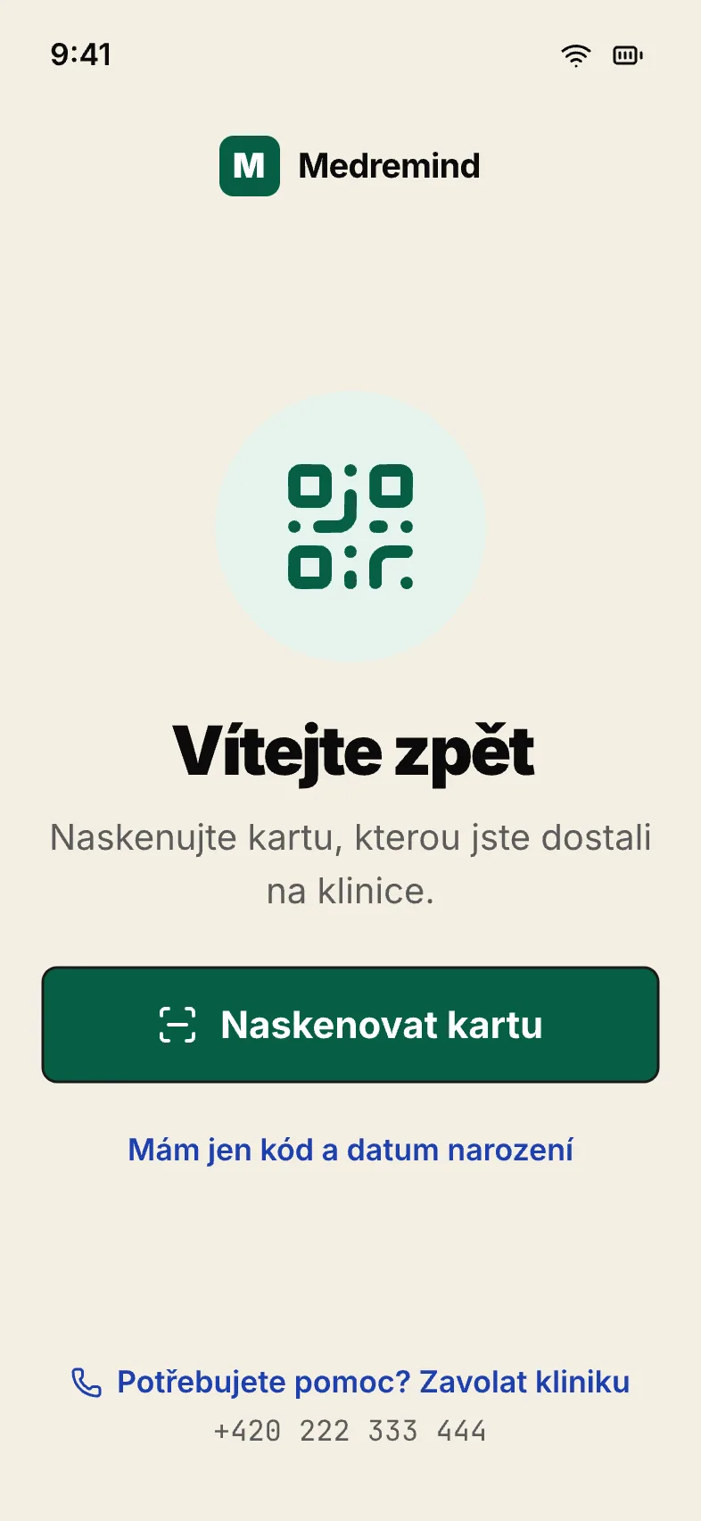 MedRemind: Přihlášení kartou