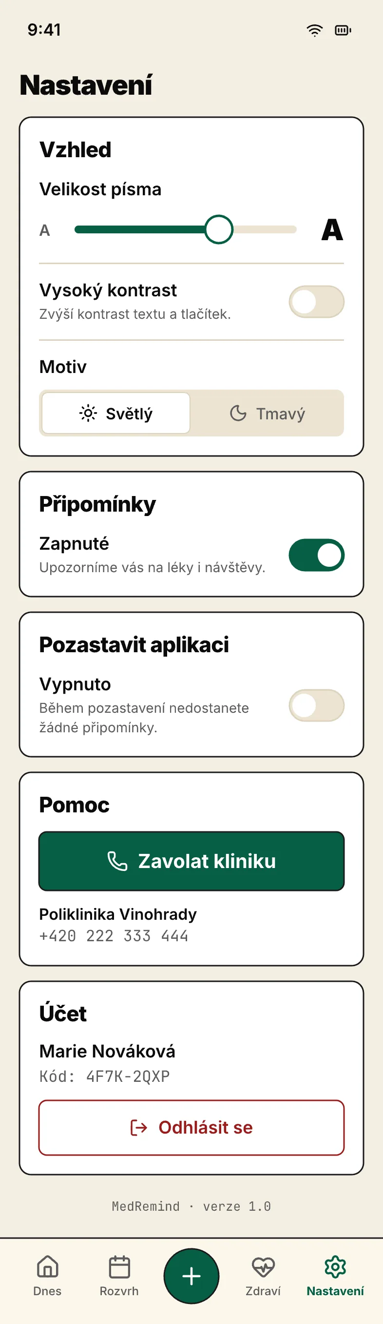 MedRemind: Nastavení
