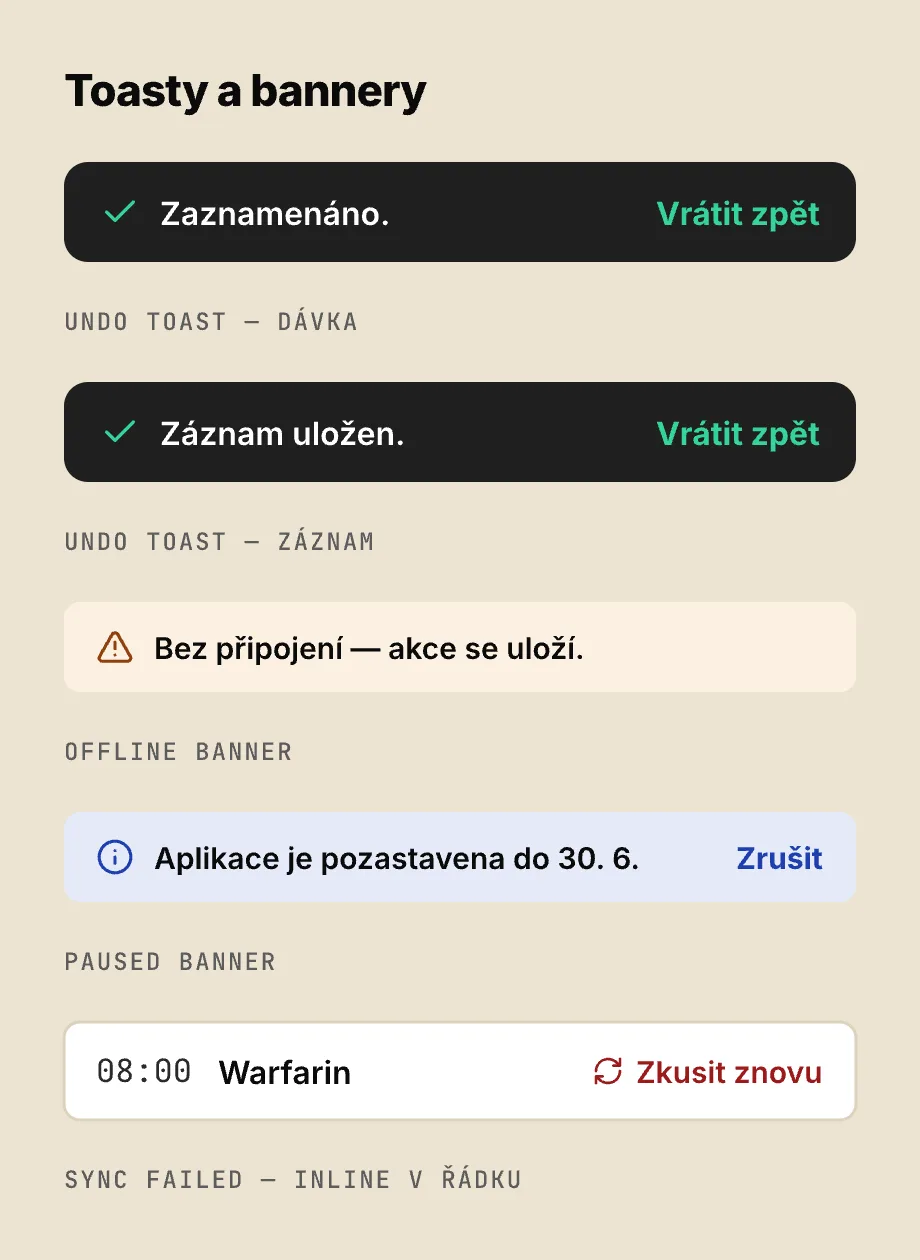 MedRemind: Hlášení a stavy